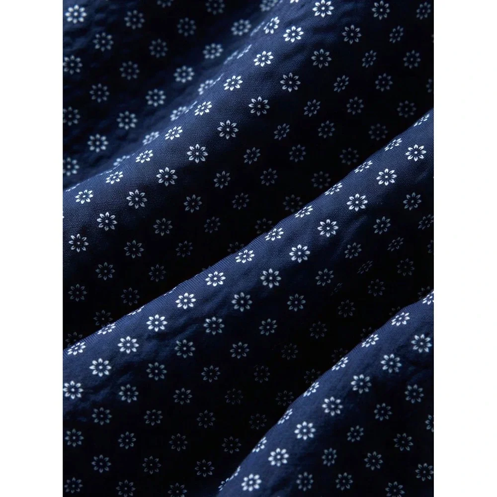 Free Assembly Mens Swim Stretch Seersucker Board Shorts Navy Floral 5 Inch 3XL